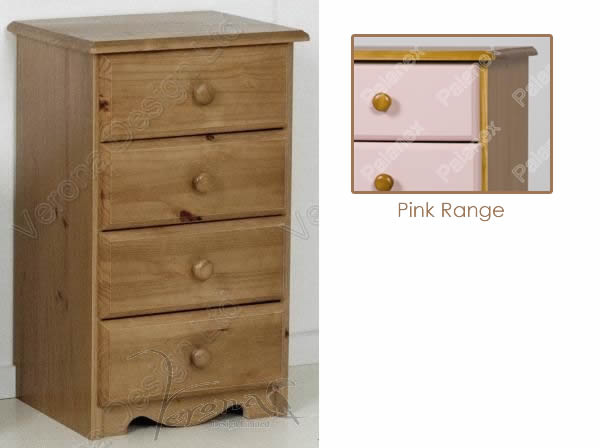 Verona Bedside Chest 4 Drawer | Pink